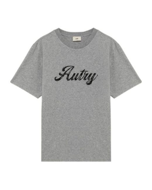 Autry Gray Script-Logo Cotton T-Shirt for men