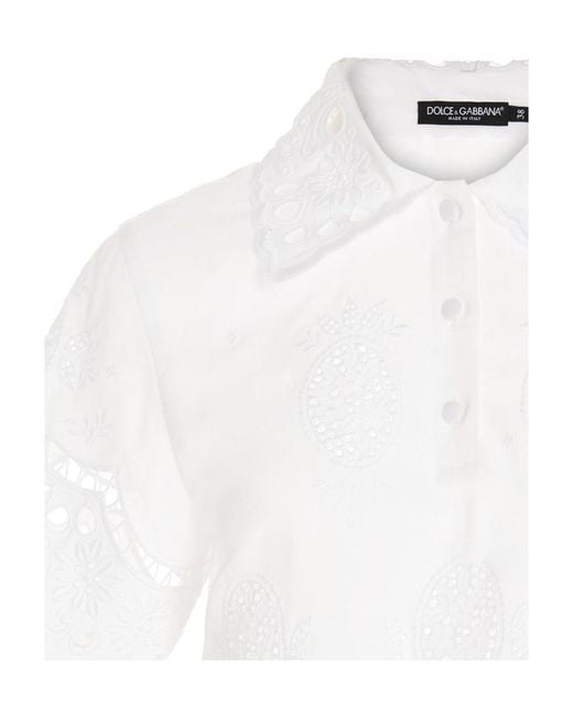 Dolce & Gabbana White Embroidered Cropped Cotton Blouse