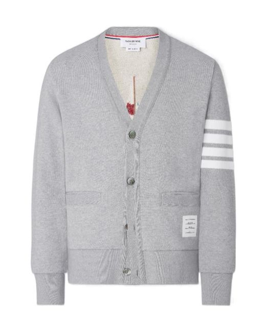 Thom Browne Gray Embroidered-Detail Cardigan for men