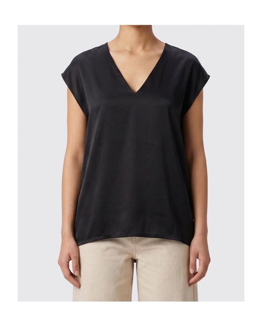 Thom Krom Black V-Neck Cap-Sleeve Top