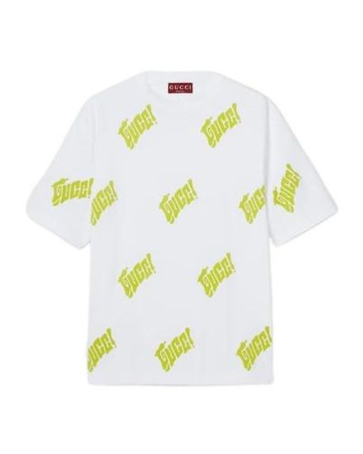 Gucci White Embroidered Cotton Jersey T-Shirt for men