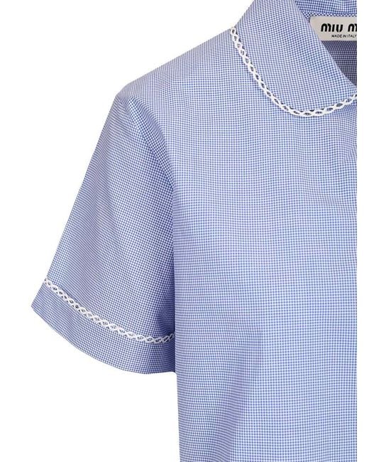 Miu Miu Blue Short-Sleeved Checked Shirt