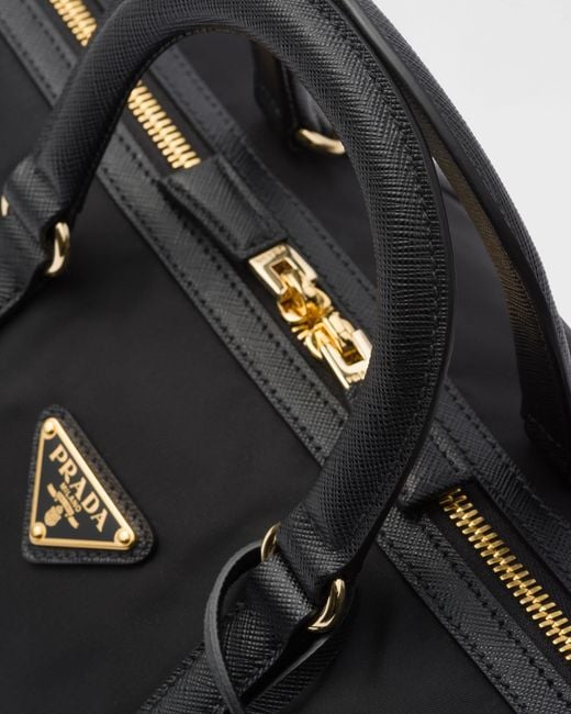Prada Black Re-Edition 1978 Medium Re-Nylon And Saffiano Leather Top-Handle Bag