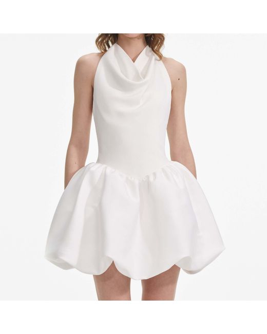 Self-Portrait White Halterneck Gathered Mini Dress