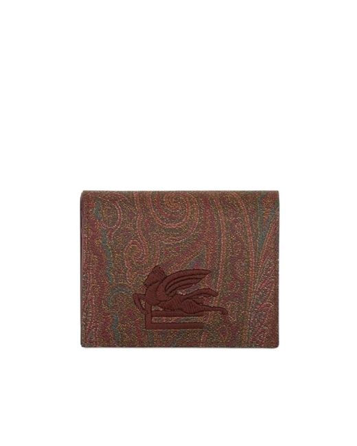Etro Brown Paisley Print Logo Embroidered Bi-Fold Cardholder