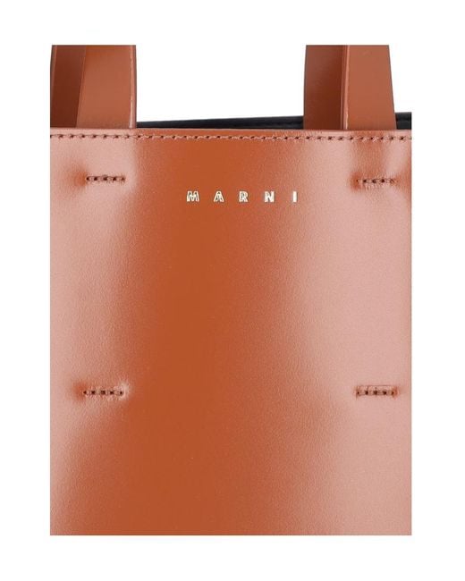 Marni Brown Museo Logo Printed Mini Tote Bag