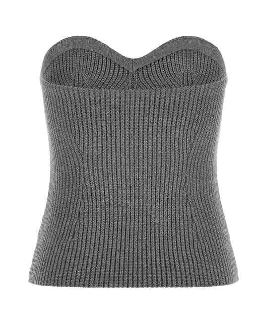 Jil Sander Gray Ribbed-Knit Sweetheart-Neck Bustier Top