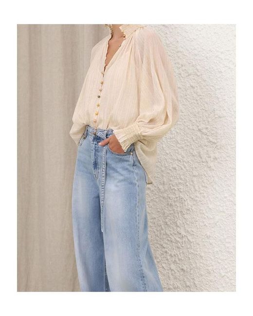 Zimmermann Natural Aster Elasticated Cuff Blouse