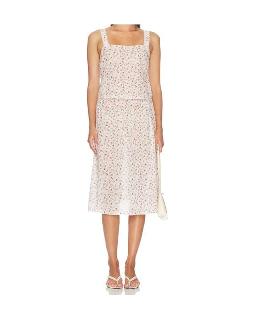 Posse White Elastic Waistband Midi Skirt