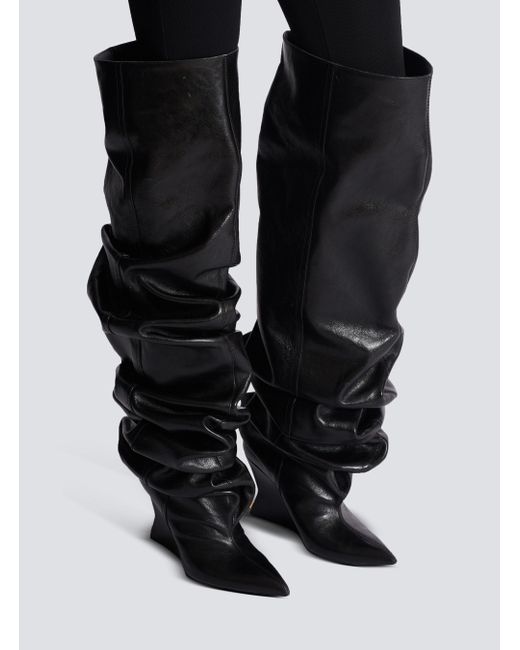 Balmain Black Wedge Thigh-High Boots