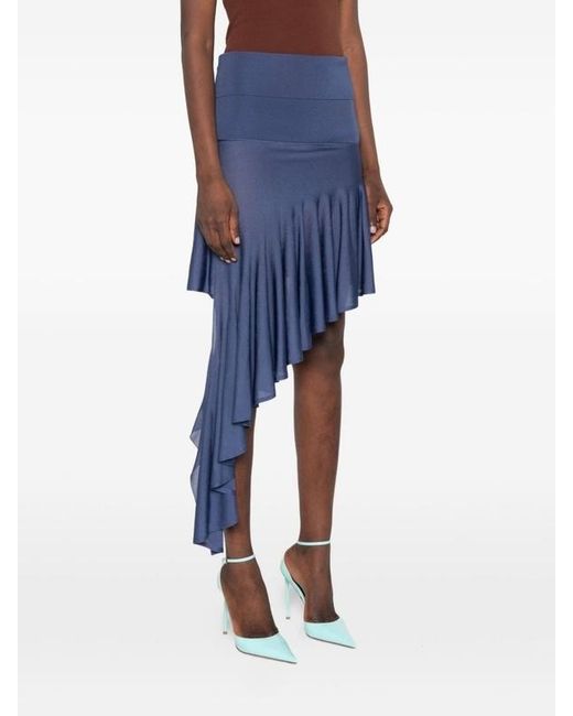 Alaïa Blue Alaïa Asymmetric Ruffled Skirt