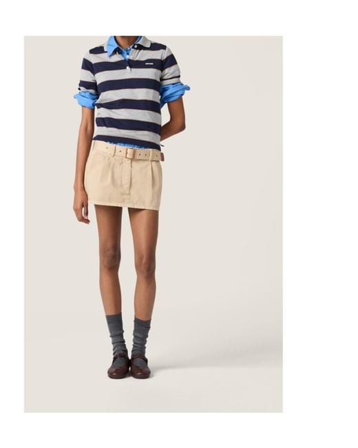 Miu Miu Natural Cotton Belted Mini Skirt