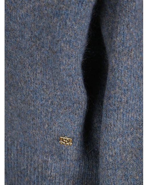 Ganni Blue Ribbed V-Neck Knitted Sweater