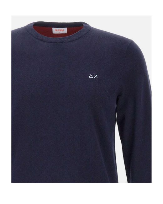 Sun 68 Blue Contrast Elbow-Patch Knitted Sweater for men