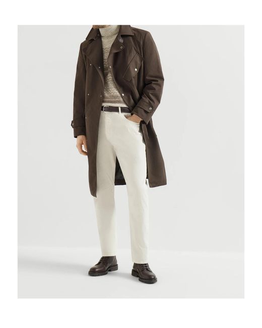 Brunello Cucinelli Brown Water-Resistant Microfiber Motorcyle Trench With Nappa Leather Inserts for men