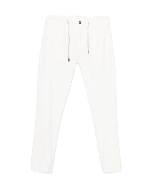 Eleventy White Drawstring Tapered Pants for men