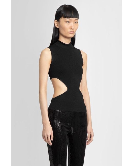we11done Black Ribbed-Knit Cut-Out Top