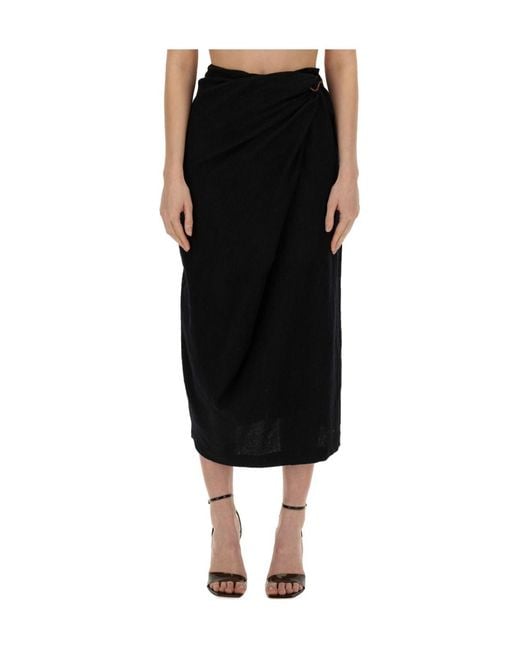 Alysi Black Twisted Midi Skirt