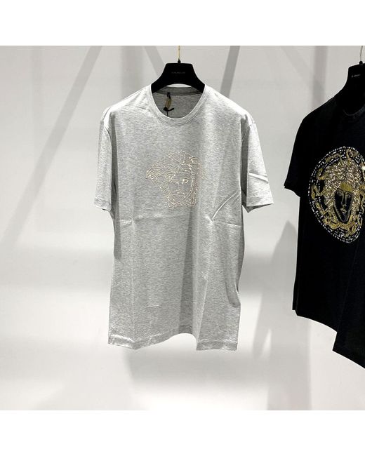 Versace Gray Medusa Logo T-Shirt With Round Neck for men