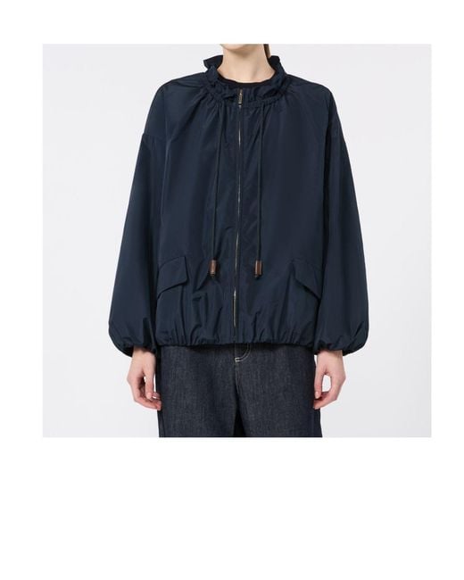 Max Mara Blue Drawstring-Neck Elasticated-Hem Jacket