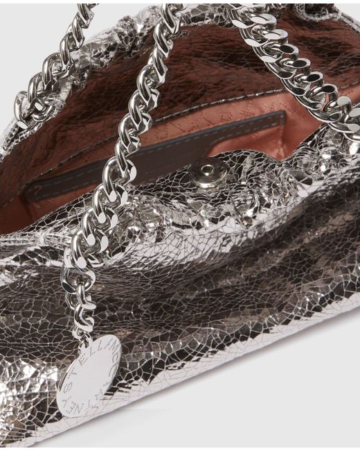 Stella McCartney Gray Falabella Cracked Metallic Drawstring Crossbody Bag