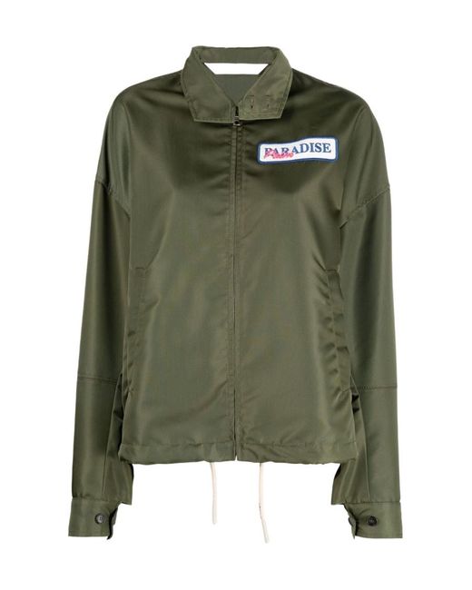 Palm Angels Green Embroidered-Logo Zip-Up Jacket