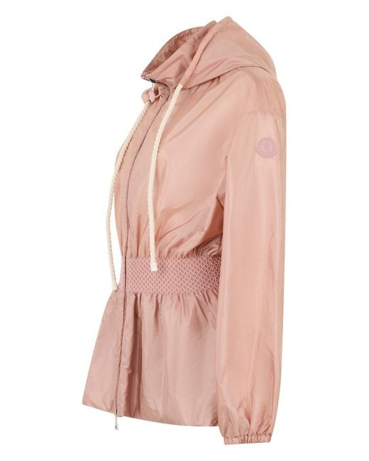 Moncler Pink Hooded Smocked-Waist Jacket