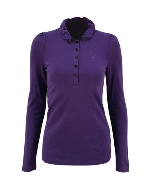 Burberry Purple Logo Long-Sleeved Polo Shirt
