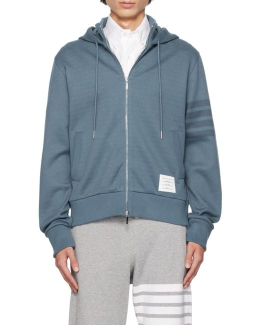 Thom Browne Blue Cotton Funnel Neck Hoodie for men