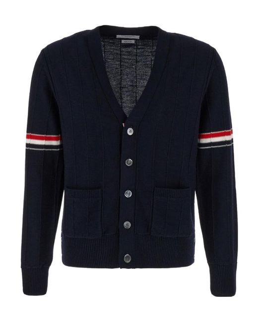 Thom Browne Blue Stripped Buttoned Cardigan for men