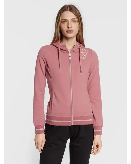EA7 Pink Logo Hooded Casual Coat