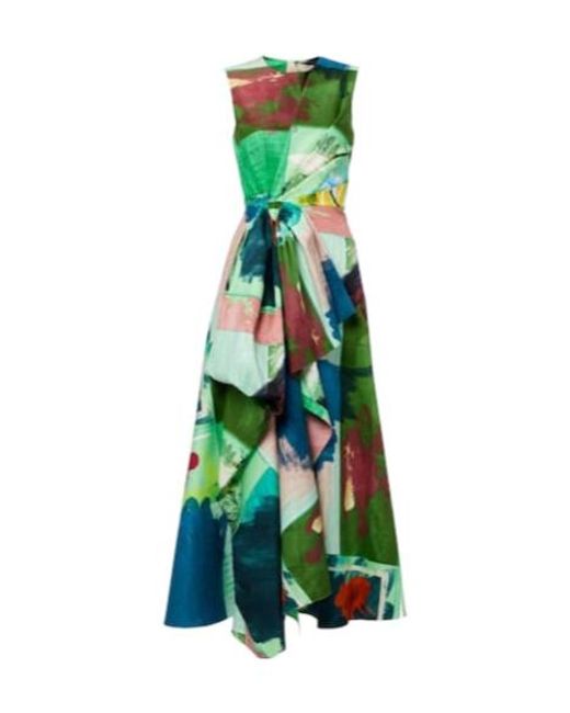 Roksanda Green Nura Bow-Detail Cotton Cocktail Dress