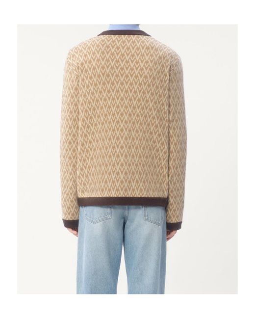 Valentino Natural Toute La V Patterned Straight Hem Cardigan for men