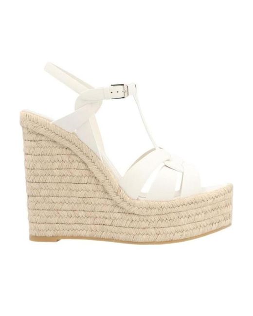 Saint Laurent White Tribute Wedge Sandals