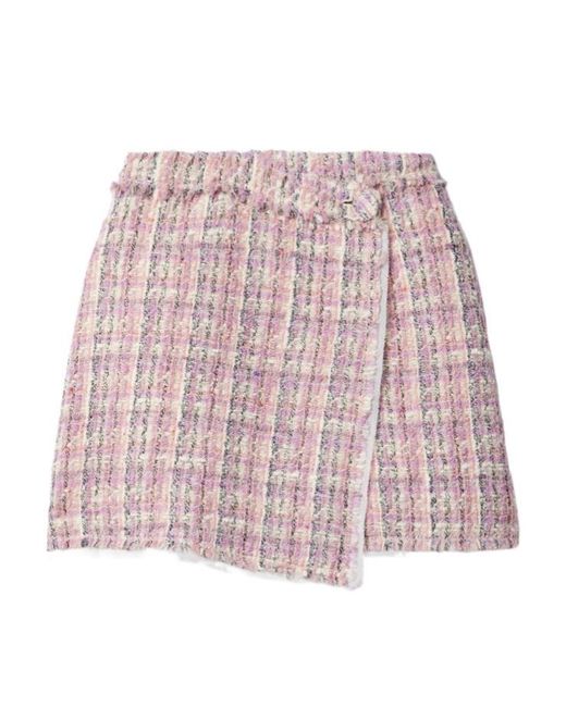 LoveShackFancy Red Royce Georgette-Trimmed Metallic Wool-Blend Tweed Mini Wrap Skirt