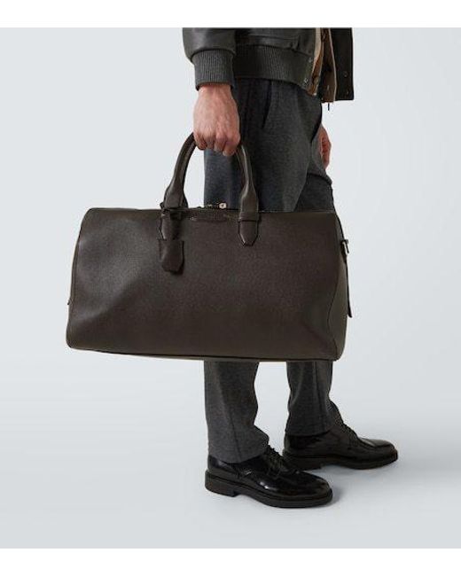 Brioni Black Leather Duffel Bag for men