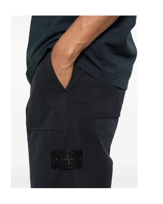Stone Island Black Logo Patch Straight-Leg Cargo Trousers for men