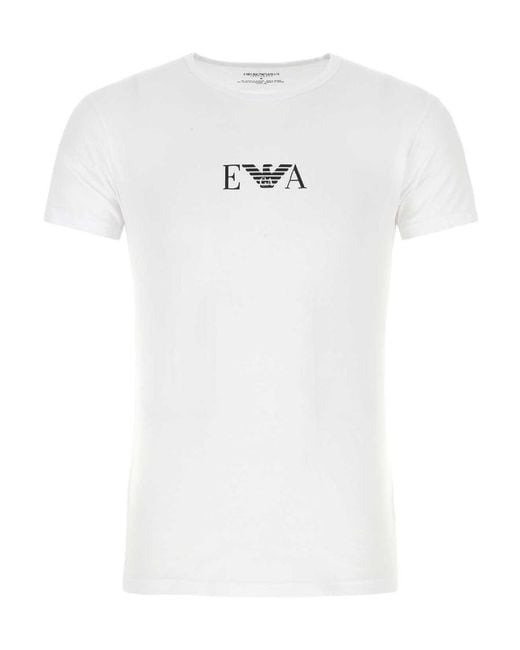 Emporio Armani White Two-Pack Of Logo Monogram Underwear T-Shirts for men