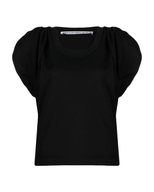 Alexander Wang Black Gathered-Sleeve Detail T-Shirt