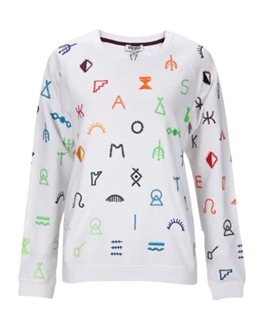 KENZO White Round Neck Long-Sleeved Sweater