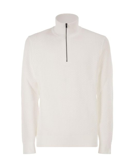 Boss White Boss Textured Half Zip Knitted Sweater for men