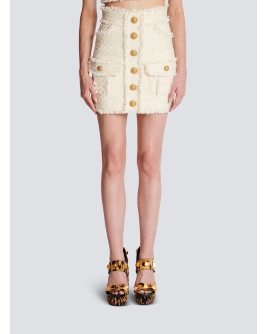 Balmain White Tweed Pencil Skirt