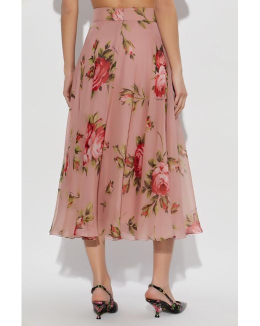 Dolce & Gabbana Pink Floral Printed Midi Skirt