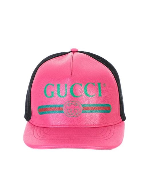 Gucci Pink Logo Print Baseball Cap