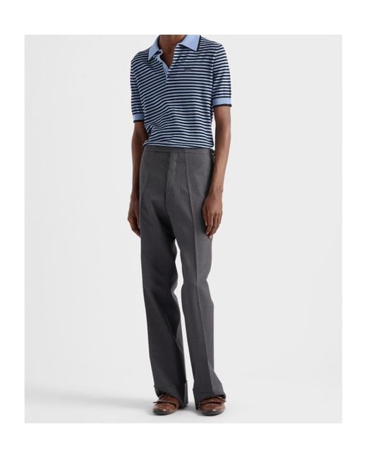 Prada Blue Striped Polo Sweater for men