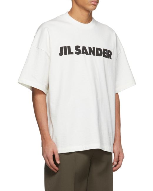 Jil Sander White Logo Printed Crewneck T-Shirt for men