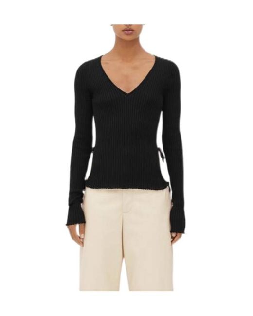 Bottega Veneta Black V-Neck Ribbed Jumper