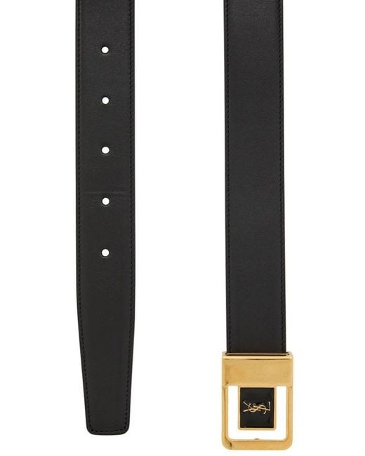 Saint Laurent White Logo-Engraved Leather Belt