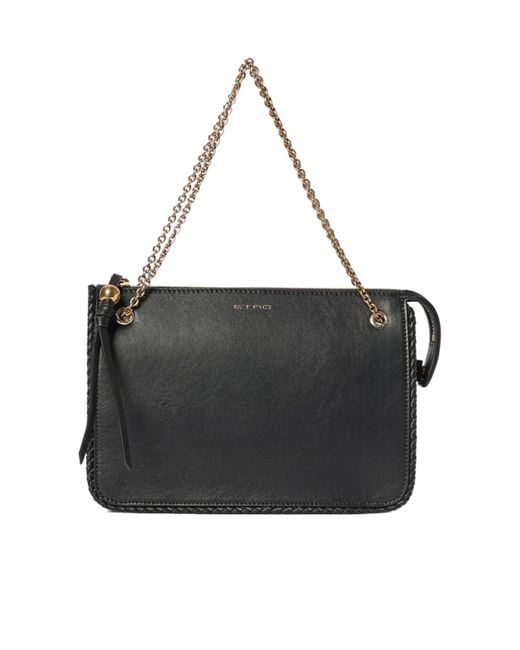 Etro Black Chain Strap Leather Clutch Bag
