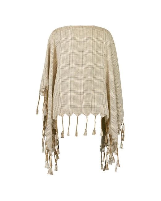 Brunello Cucinelli Natural Prince Of Wales Fringed Poncho